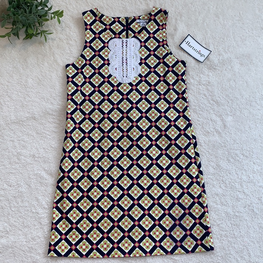 NWT Hartstrings 10 Woven Jumper Dress Navy Green Pink *Flaw - Picture 1 of 15